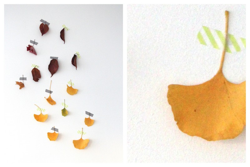 Herbstdekoration mit Blättern an der Wand